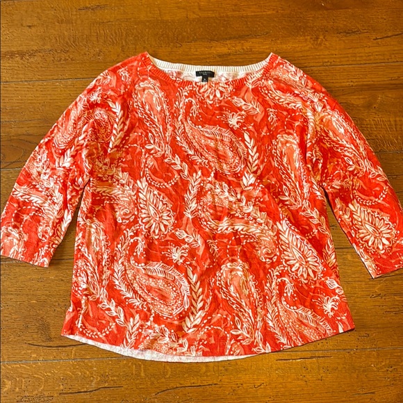 Talbots Tops - Talbots Orange and White Boxy sweater with 3/4 Sleeves